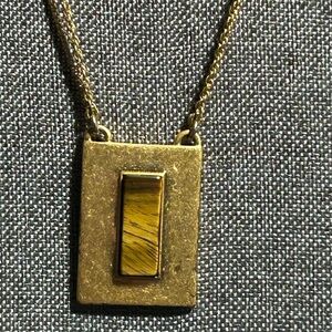 Madewell Brass Tiger Eye Rectangular Pendant Double Chain Window Style 26.5”